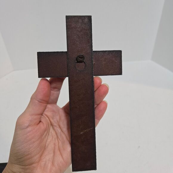 Cross Rustic Metal Turquoise Stone Resin/Glass Southwestern Religious 7.5" Wall - Picture 4 of 8